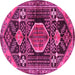 Round Machine Washable Persian Pink Traditional Rug, wshtr3429pnk