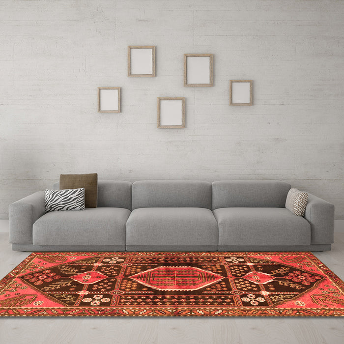 Machine Washable Persian Orange Traditional Area Rugs in a Living Room, wshtr3429org