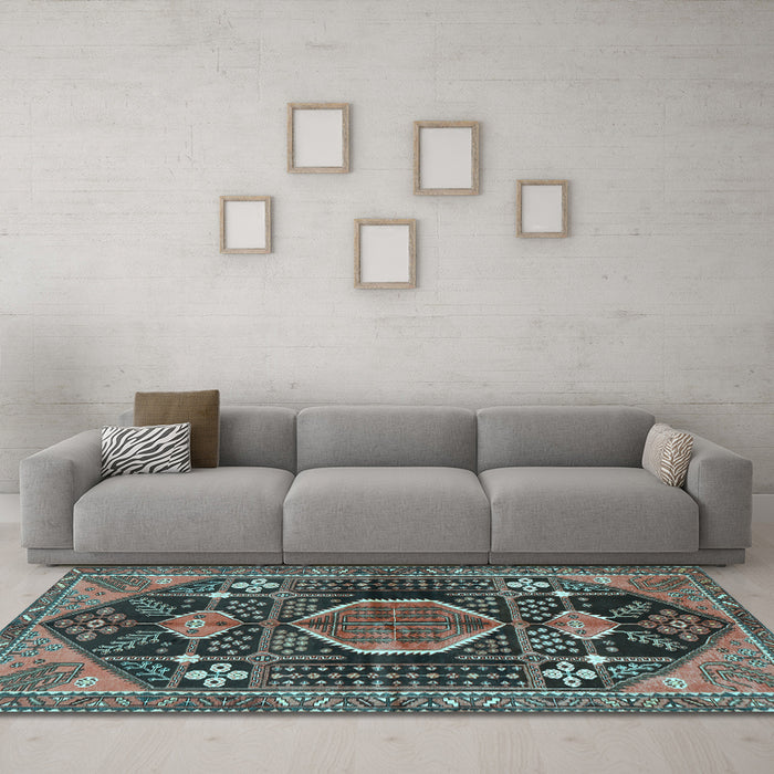 Machine Washable Persian Light Blue Traditional Rug in a Living Room, wshtr3429lblu