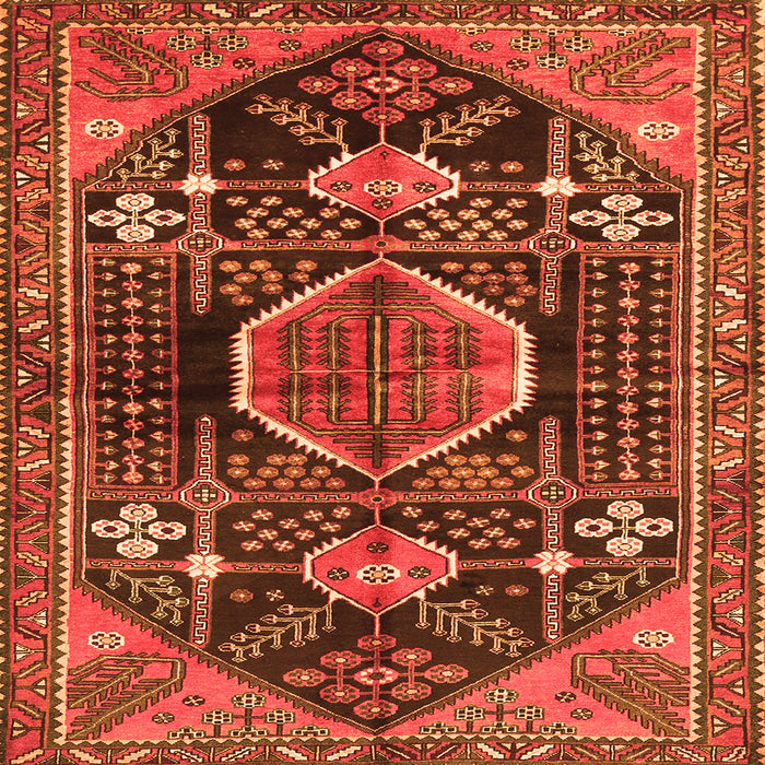 Round Machine Washable Persian Orange Traditional Area Rugs, wshtr3429org