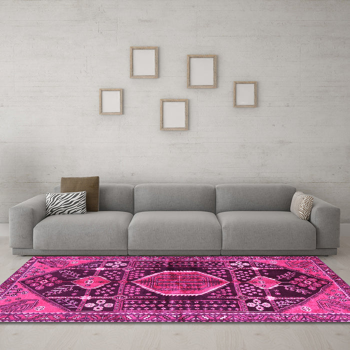 Machine Washable Persian Pink Traditional Rug in a Living Room, wshtr3429pnk