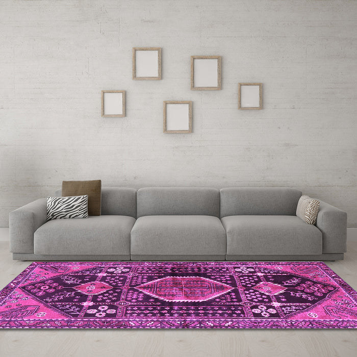 Machine Washable Persian Purple Traditional Area Rugs in a Living Room, wshtr3429pur