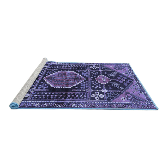Sideview of Machine Washable Persian Blue Traditional Rug, wshtr3429blu
