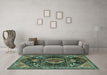 Machine Washable Persian Turquoise Traditional Area Rugs in a Living Room,, wshtr3429turq