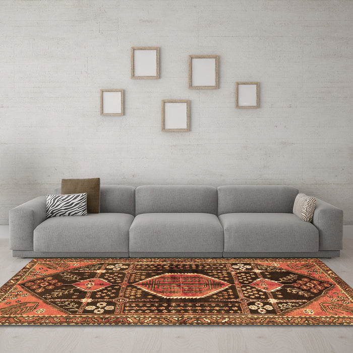 Machine Washable Persian Brown Traditional Rug in a Living Room,, wshtr3429brn