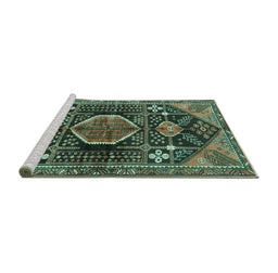 Sideview of Machine Washable Persian Turquoise Traditional Area Rugs, wshtr3429turq