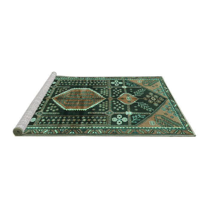 Sideview of Machine Washable Persian Turquoise Traditional Area Rugs, wshtr3429turq