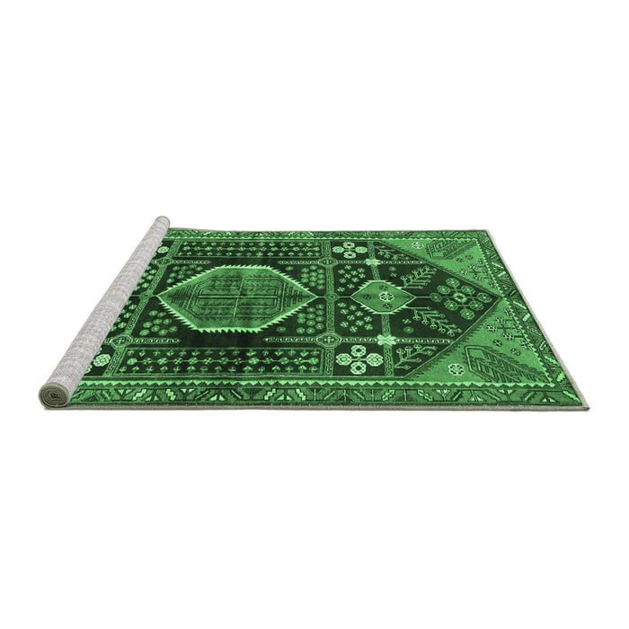 Sideview of Machine Washable Persian Emerald Green Traditional Area Rugs, wshtr3429emgrn