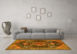 Machine Washable Persian Yellow Traditional Rug in a Living Room, wshtr3429yw
