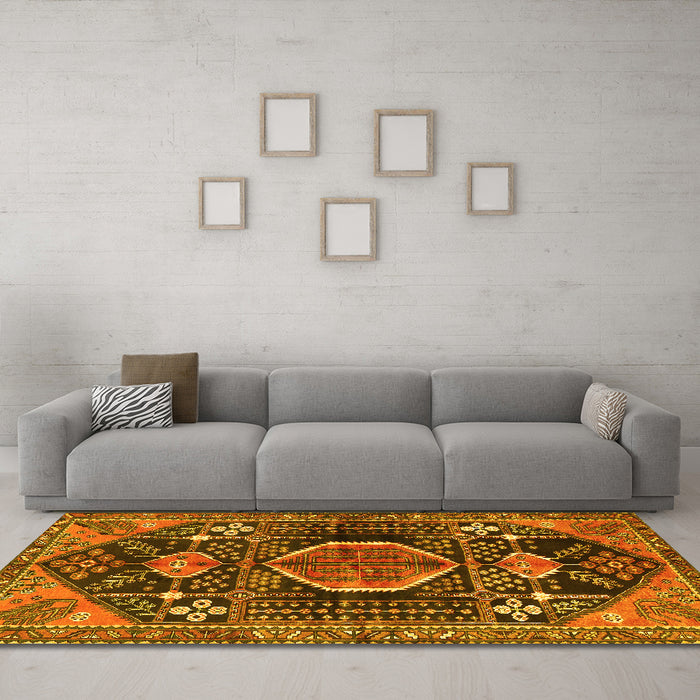 Machine Washable Persian Yellow Traditional Rug in a Living Room, wshtr3429yw