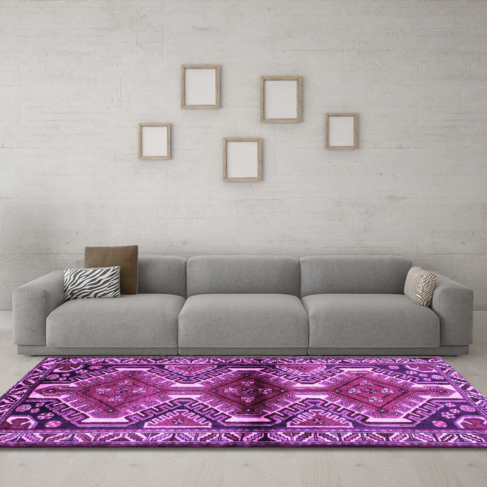 Machine Washable Persian Purple Traditional Area Rugs in a Living Room, wshtr342pur