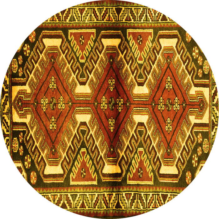 Round Persian Yellow Traditional Rug, tr342yw