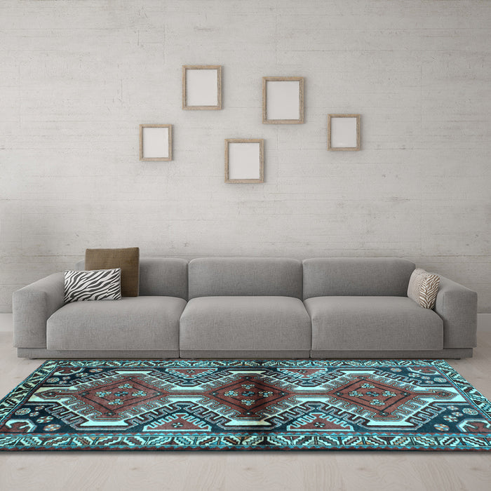 Machine Washable Persian Light Blue Traditional Rug in a Living Room, wshtr342lblu