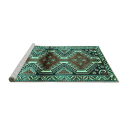 Sideview of Machine Washable Persian Turquoise Traditional Area Rugs, wshtr342turq