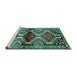 Sideview of Machine Washable Persian Turquoise Traditional Area Rugs, wshtr342turq