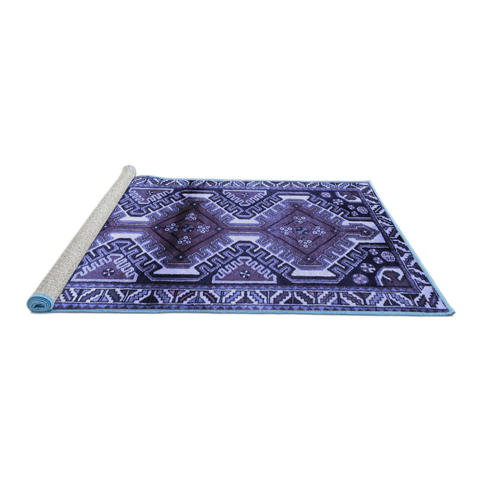 Sideview of Machine Washable Persian Blue Traditional Rug, wshtr342blu
