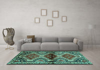 Machine Washable Persian Turquoise Traditional Rug, wshtr342turq