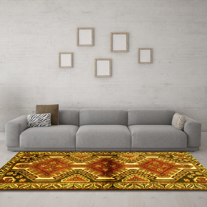 Machine Washable Persian Yellow Traditional Rug in a Living Room, wshtr342yw