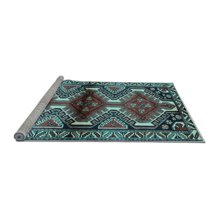 Sideview of Machine Washable Persian Light Blue Traditional Rug, wshtr342lblu