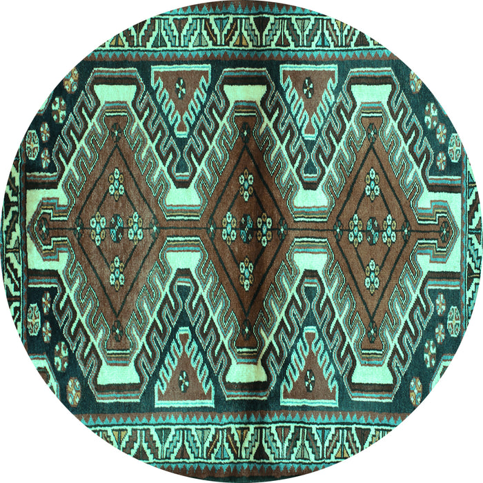 Round Persian Turquoise Traditional Rug, tr342turq