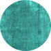 Round Persian Turquoise Traditional Rug, tr3430turq