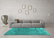 Machine Washable Persian Turquoise Traditional Area Rugs in a Living Room,, wshtr3430turq