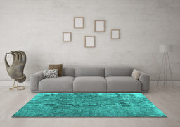 Machine Washable Persian Turquoise Traditional Area Rugs in a Living Room,, wshtr3430turq