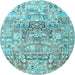 Round Animal Light Blue Traditional Rug, tr3431lblu