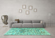 Machine Washable Animal Turquoise Traditional Area Rugs in a Living Room,, wshtr3431turq