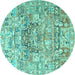 Round Animal Turquoise Traditional Rug, tr3431turq