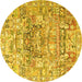 Round Machine Washable Animal Yellow Traditional Rug, wshtr3431yw