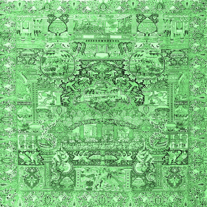 Square Machine Washable Animal Emerald Green Traditional Area Rugs, wshtr3431emgrn