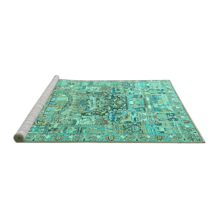 Sideview of Machine Washable Animal Turquoise Traditional Area Rugs, wshtr3431turq