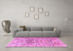 Machine Washable Animal Pink Traditional Rug in a Living Room, wshtr3431pnk