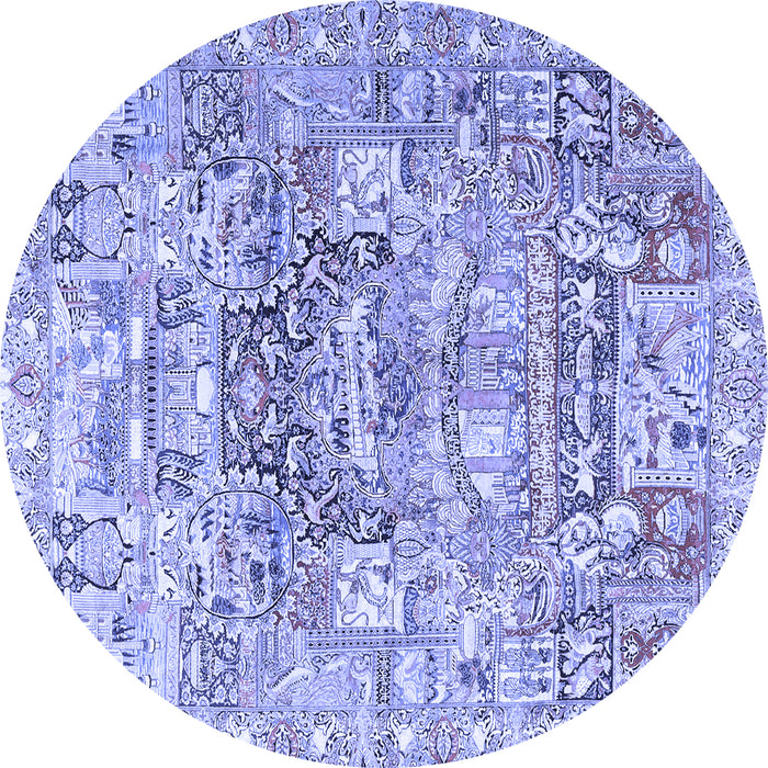 Round Machine Washable Animal Blue Traditional Rug, wshtr3431blu