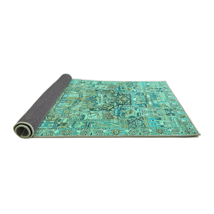 Sideview of Animal Turquoise Traditional Rug, tr3431turq