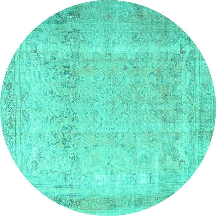 Round Machine Washable Persian Turquoise Traditional Area Rugs, wshtr3432turq