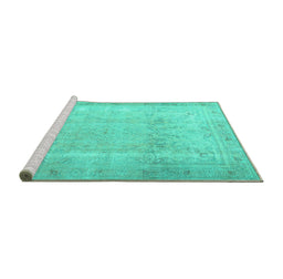 Sideview of Machine Washable Persian Turquoise Traditional Area Rugs, wshtr3432turq