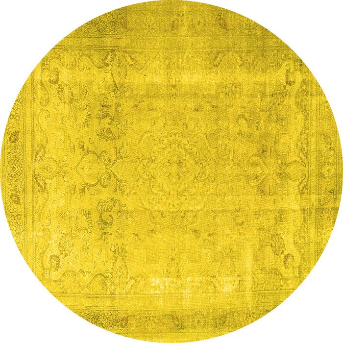 Round Persian Yellow Traditional Rug, tr3432yw