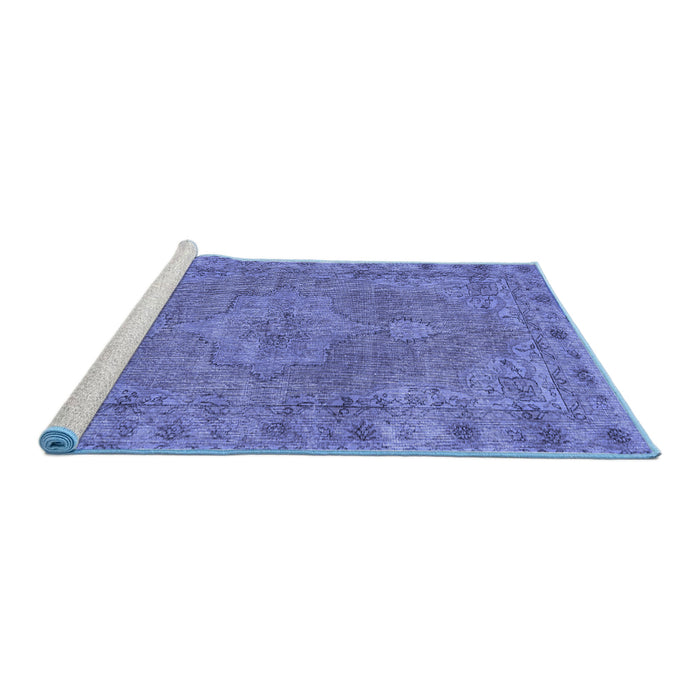 Sideview of Machine Washable Persian Blue Traditional Rug, wshtr3433blu