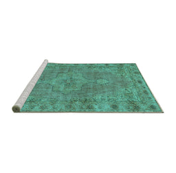 Sideview of Machine Washable Persian Turquoise Traditional Area Rugs, wshtr3433turq