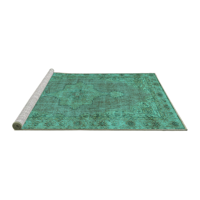 Sideview of Machine Washable Persian Turquoise Traditional Area Rugs, wshtr3433turq