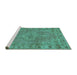 Sideview of Machine Washable Persian Turquoise Traditional Area Rugs, wshtr3433turq