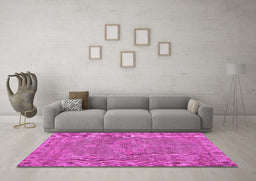 Machine Washable Persian Pink Traditional Rug in a Living Room, wshtr3433pnk
