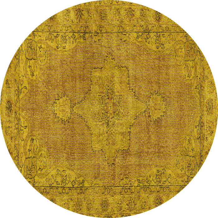 Round Persian Yellow Traditional Rug, tr3433yw