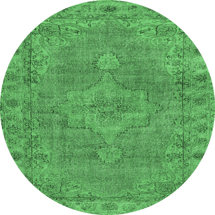 Round Machine Washable Persian Emerald Green Traditional Area Rugs, wshtr3433emgrn