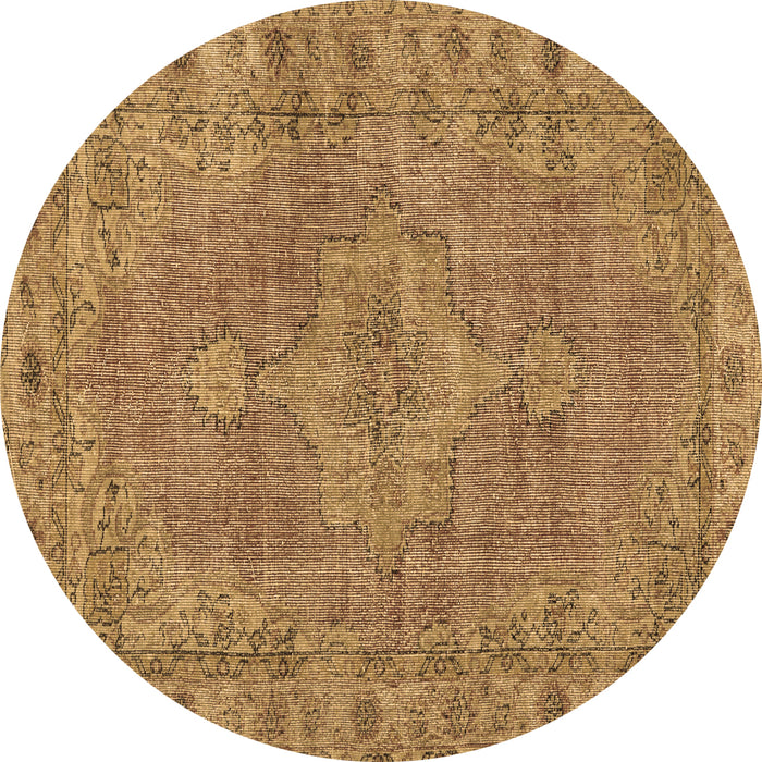 Round Persian Brown Traditional Rug, tr3433brn