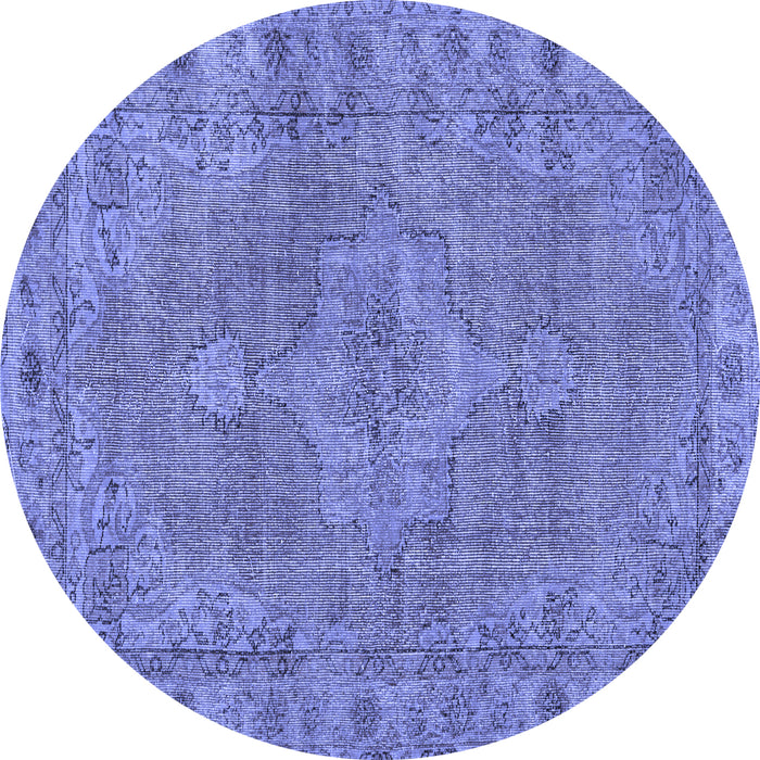 Round Machine Washable Persian Blue Traditional Rug, wshtr3433blu