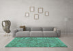 Machine Washable Persian Turquoise Traditional Area Rugs in a Living Room,, wshtr3433turq