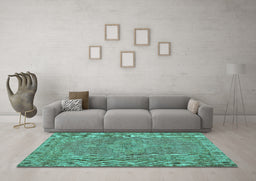 Machine Washable Persian Turquoise Traditional Area Rugs in a Living Room,, wshtr3433turq